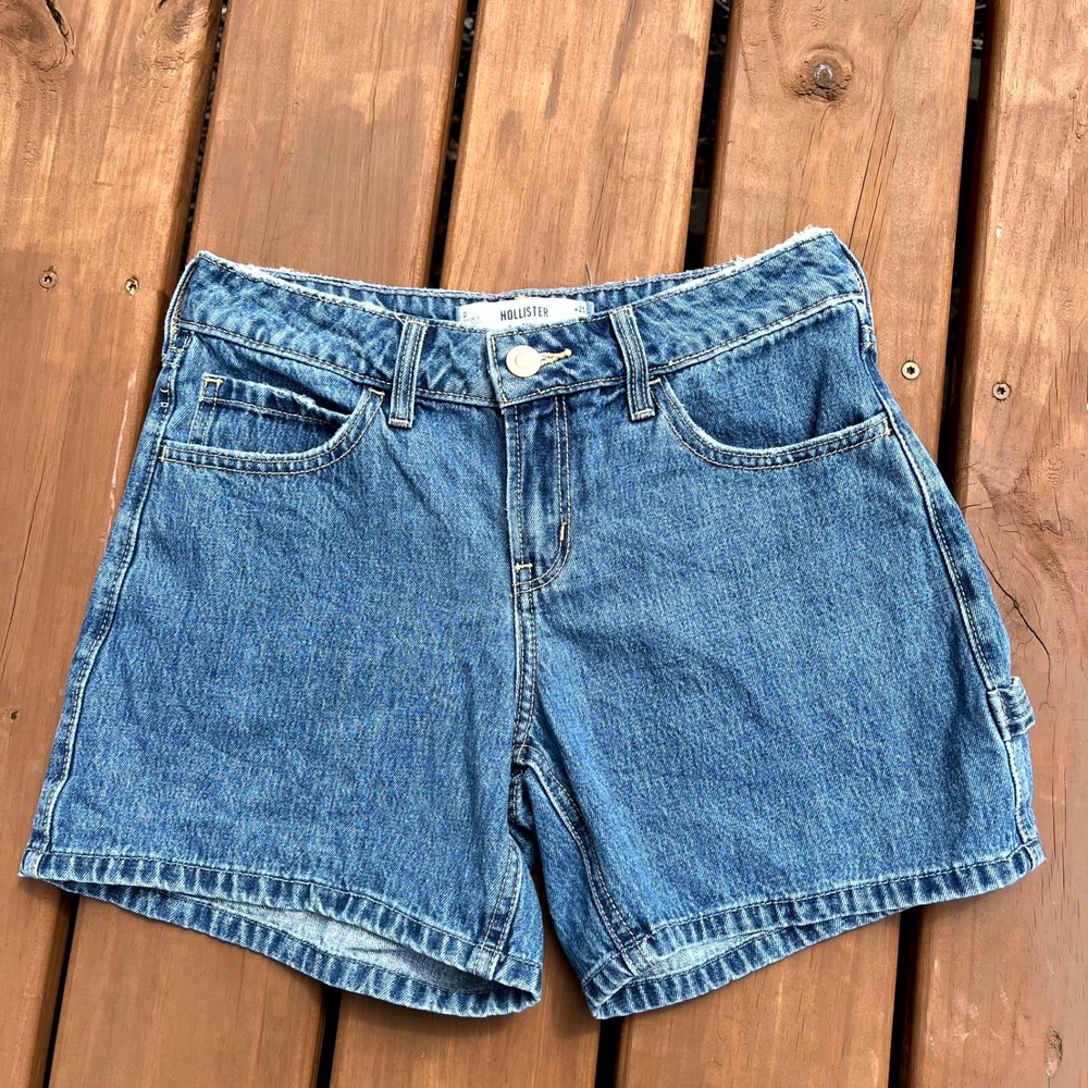 Hollister Jean Shorts Blue Denim Low-Rise Baggy Short Carpenter Size 0 | 25